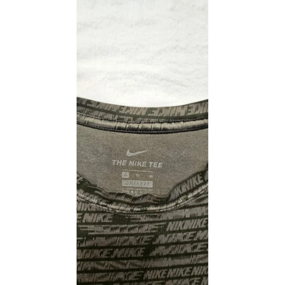 Nike Dri-FIT Mens XL T-Shirt Olive Green Black All Over Logo Print Training Top